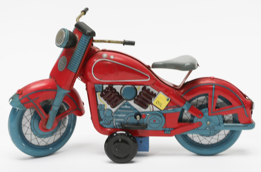 Vintage Tin Lithograph Wind-Up Motorcycle Toy (1 of 2)