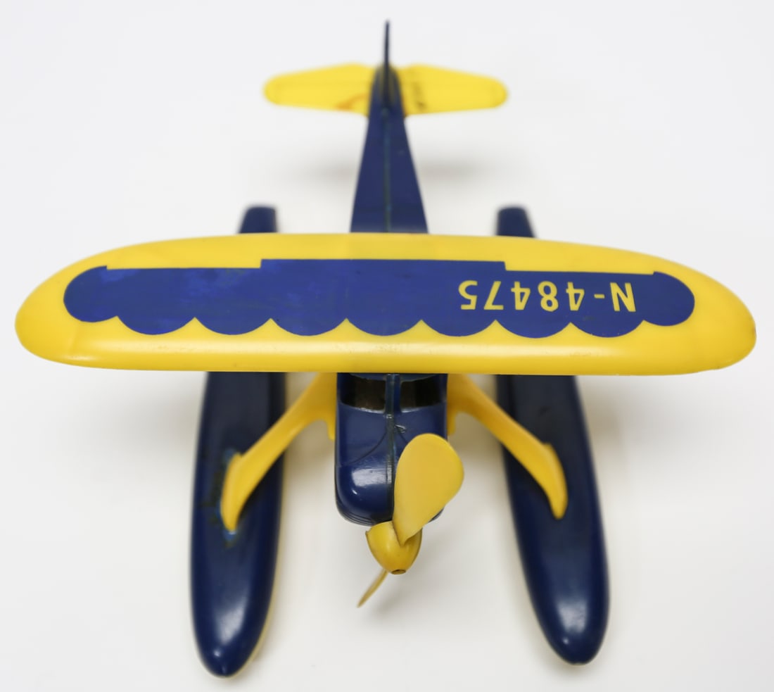 Vintage Tin Wind-Up Propeller Floatplane Toy - 2