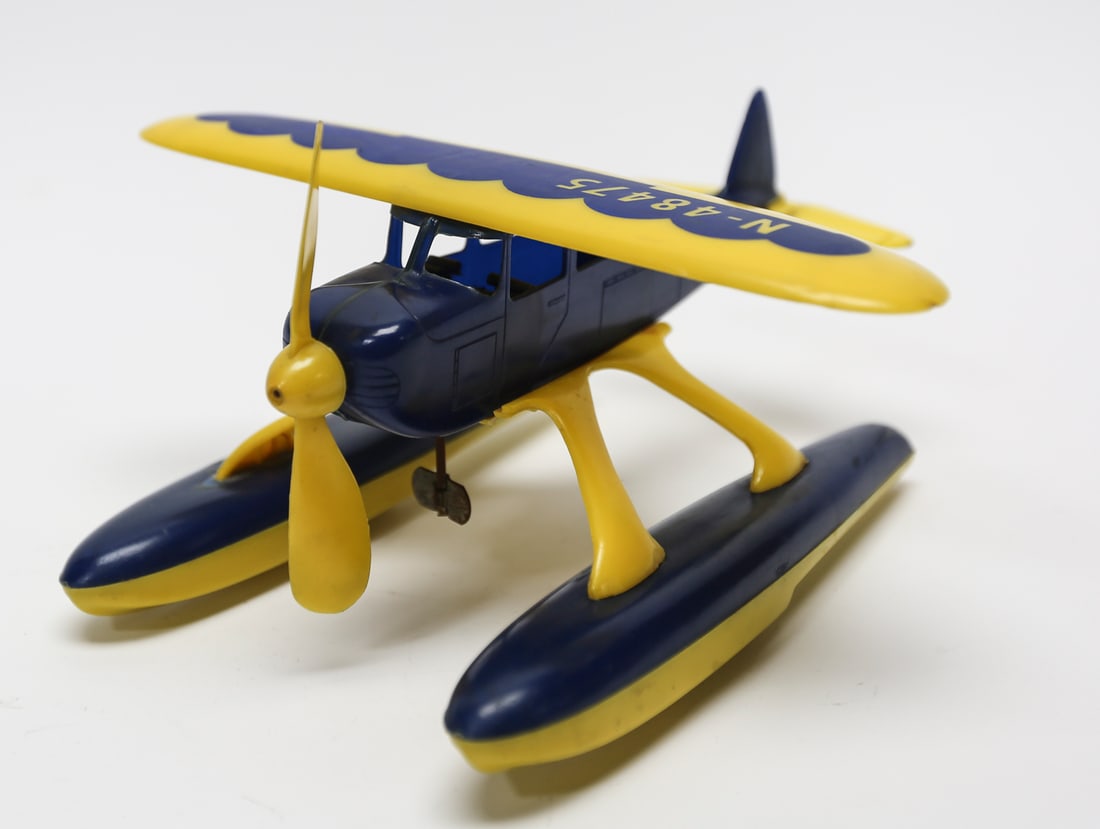 Vintage Tin Wind-Up Propeller Floatplane Toy - 4