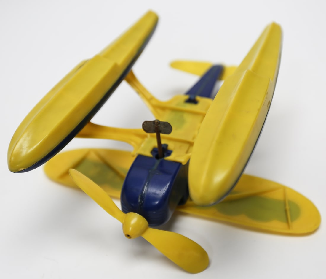 Vintage Tin Wind-Up Propeller Floatplane Toy - 5