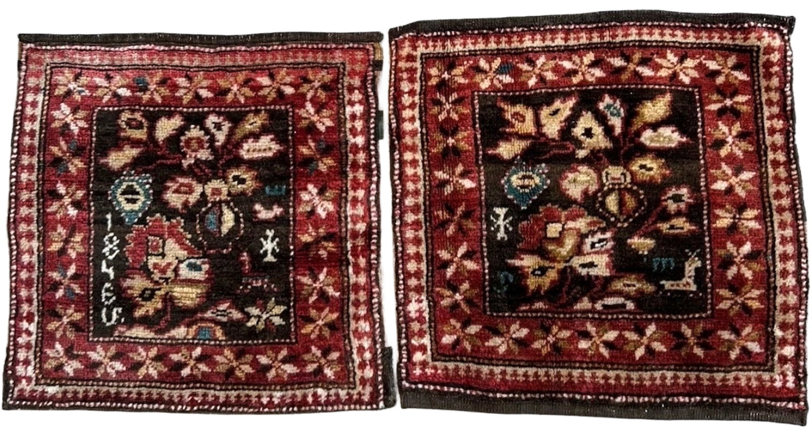 Antique Armenian Khourjin Saddlebag Face: Antique handwoven Armenian khourjin saddlebag face featuring traditional geometric motifs and rich tribal colors. Measures approximately 21 x 21 inches. In good condition with no damage. Shipping: