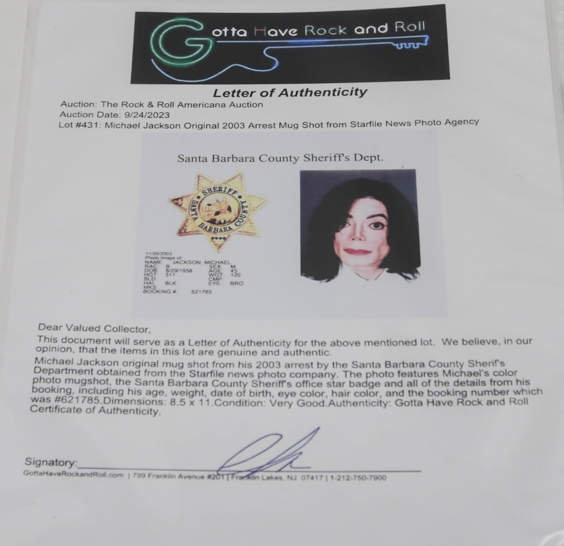 Michael Jackson 2003 Mugshot Photograph with Authentication (1 of 2)