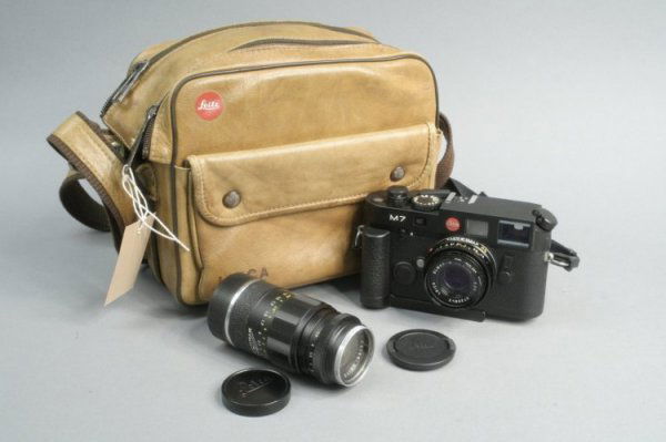 A Leica M7 camera no.2785740 & lenses: A Leica M7 camera no.2785740, with Elmar-M 50mm and Elmarit 90mm lenses.