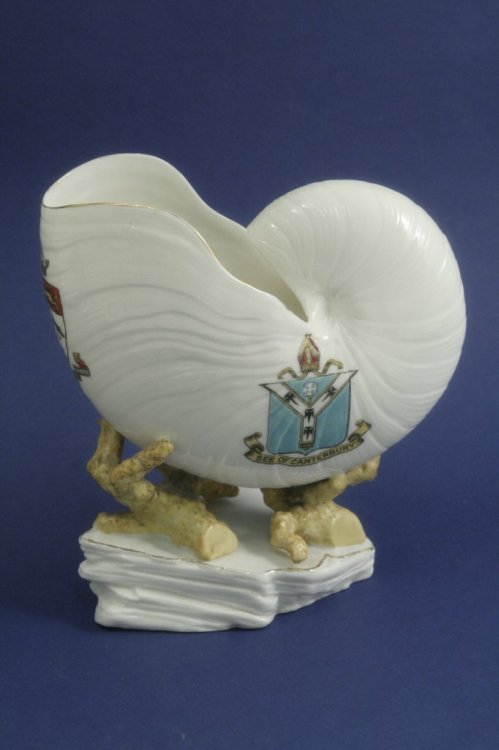 A W.H. Goss model of a conch shell, 6ins: A W.H. Goss model of a conch shell, with Canterbury armorials, 6ins
