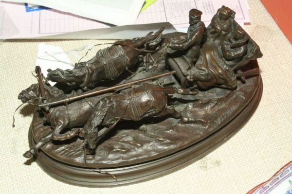 Vasily Grachev 1831 - 1905 (Russian), a bronze Tro: Vasily Grachev 1831 - 1905 (Russian), a bronze Troika group, signed Grachev and with Woerffel Foundry Mark on oval bronze base, 9.5ins