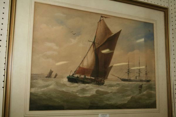 Charles Taylor (1841-1883) Shipping off the coast: Charles Taylor (1841-1883) watercolour Shipping off the coast 14 x 19.5in.