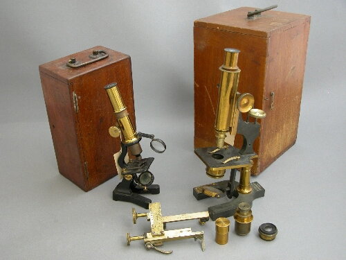 A lacquered and painted brass compound microscop