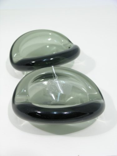 Two Swedish smoke-glass ashtrays, 5.75in.: Two Swedish smoke-glass ashtrays, engraved signature Holmegaard, 5.75in.