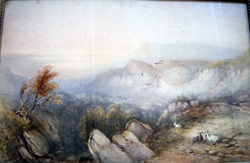 John Wright (19th C.) Goats on a mountainside, 13: John Wright (19th C.) watercolour, Goats on a mountainside, signed, 13 x 20 ins.