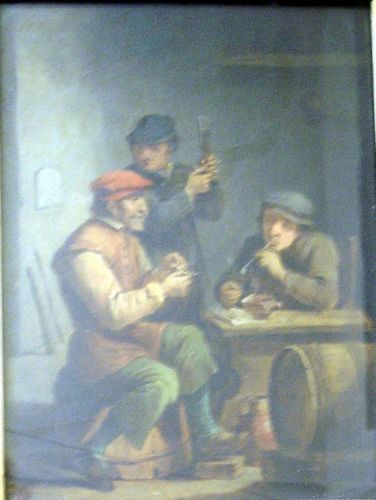 Follower of David Teniers Pipe smokers in a taver: Follower of David Teniers oil on wooden panel, Pipe smokers in a tavern, 12 x 9 ins.