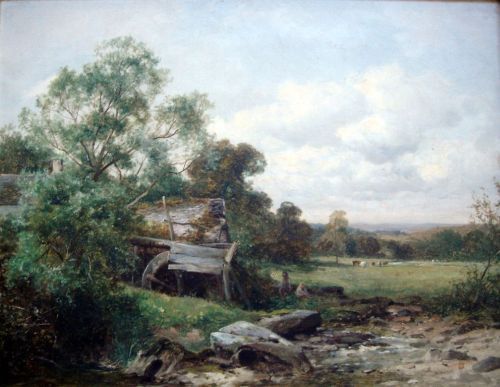 David Bates (c.1841-1921) 'An Old Watermill, near: David Bates (c.1841-1921) oil on canvas, 'An Old Watermill, near Bluith', signed and dated 1896, 14 x 18 ins.