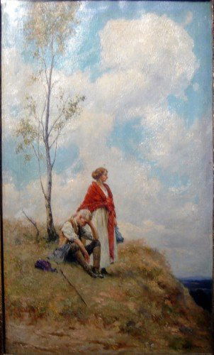 George Edward Robertson (b.1864) Figures on a hil: George Edward Robertson (b.1864) oil on canvas, Figures on a hillside, signed, 20 x 12 ins.