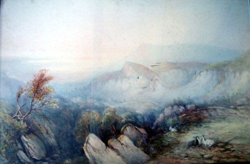John Wright (19th C.) Goats in a mountain landsca: John Wright (19th C.) watercolour, Goats in a mountain landscape, signed, 13 x 19.5 ins.