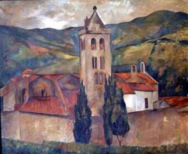 Rene Durey (1890-1959) French Church in a landsca: Rene Durey (1890-1959) French oil on canvas, Church in a landscape, signed and dated '19, 21 x 25 ins.