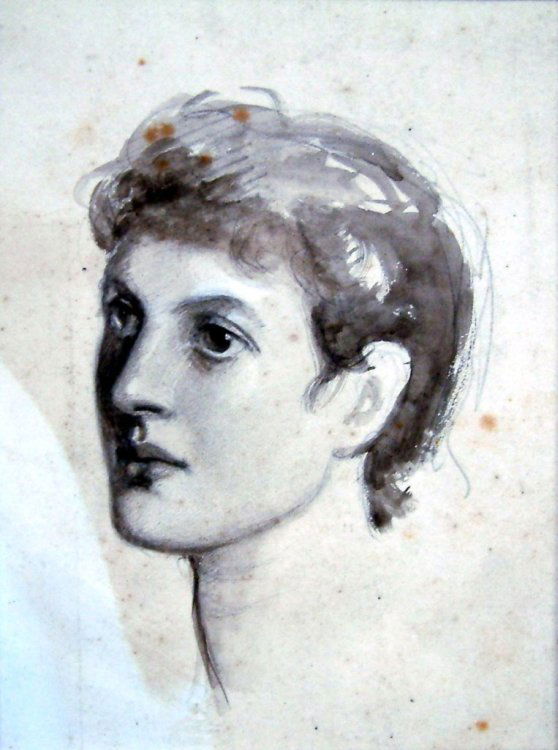 Robert Catterson-Smith (1853-1938) Head study of: Robert Catterson-Smith (1853-1938) watercolour, Head study of a woman, 6 x 4.25 ins.