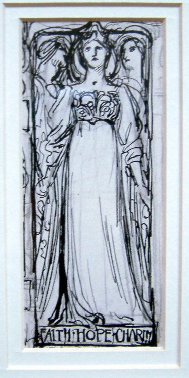 Robert Catterson-Smith (1853-1938) "Faith Hope Ch: Robert Catterson-Smith (1853-1938) pencil, pen and ink, "Faith Hope Charity", 4.5 x 2 ins.