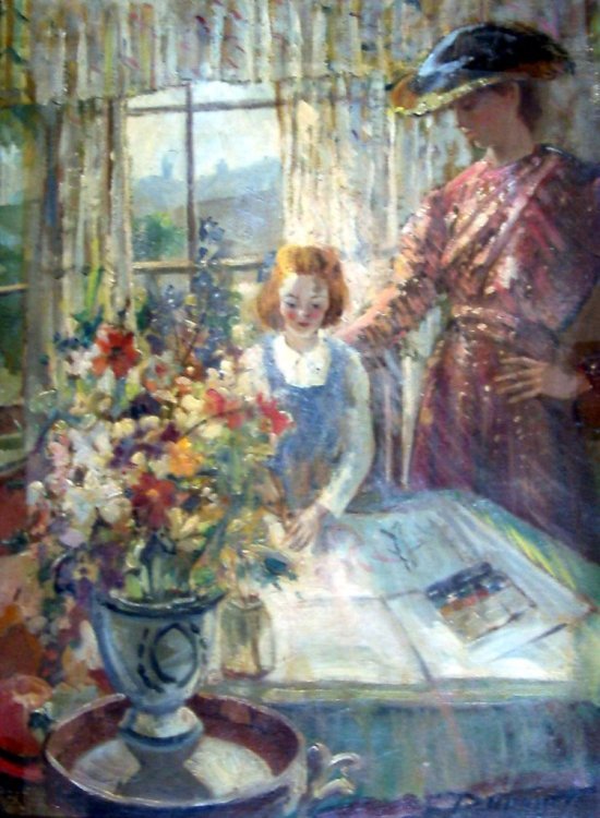 Robert Dumont-Smith (1908-) The Painting Lesson,: Robert Dumont-Smith (1908-) oil on card, The Painting Lesson, signed, 27 x 20 ins.