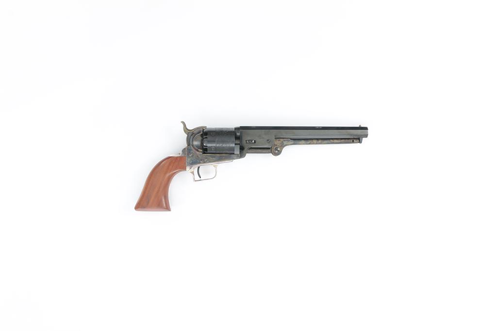 Percussion Revolver, Colt, 1851 Navy, Cal. .36, #10238: JubilÃ¤ums-Perkussionsrevolver, Colt, 1851 Navy, Kal. .36, #10238", ein original von Colt angefertigter Nachbau eines Colt Perkussionsrevolvers, Lauf, Trommel und Abzug schwarz glanzbrÃ¼niert, obe