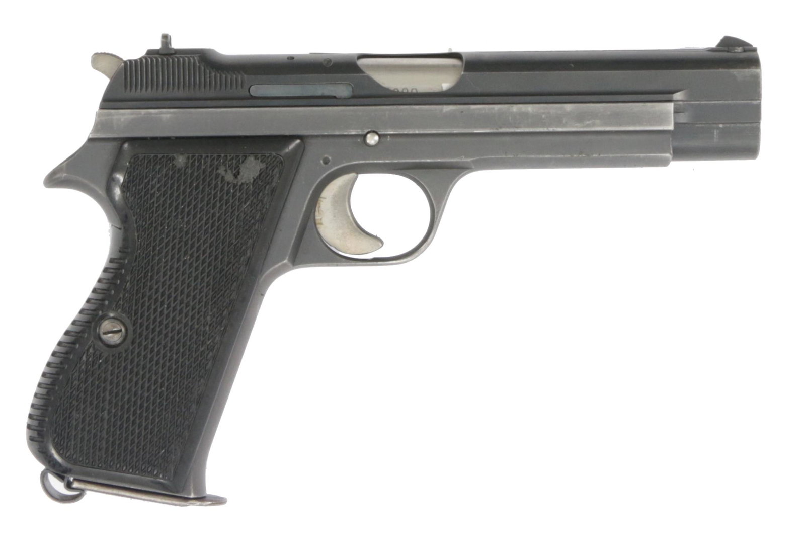 Pistol, SIG, P210-4, Cal. 9mm Para, #D4090: Pistole, SIG, P210-4, Kal. 9mm Para, #D4090, Bundesgrenzschutz Dienstwaffe, brÃ¼nierte Ganzstahlwaffe, SA Abzugsystem, Ladeanzeiger, ohne Schweizerkreuz im Wappenschild, auf dem Rahmen das deutsche 