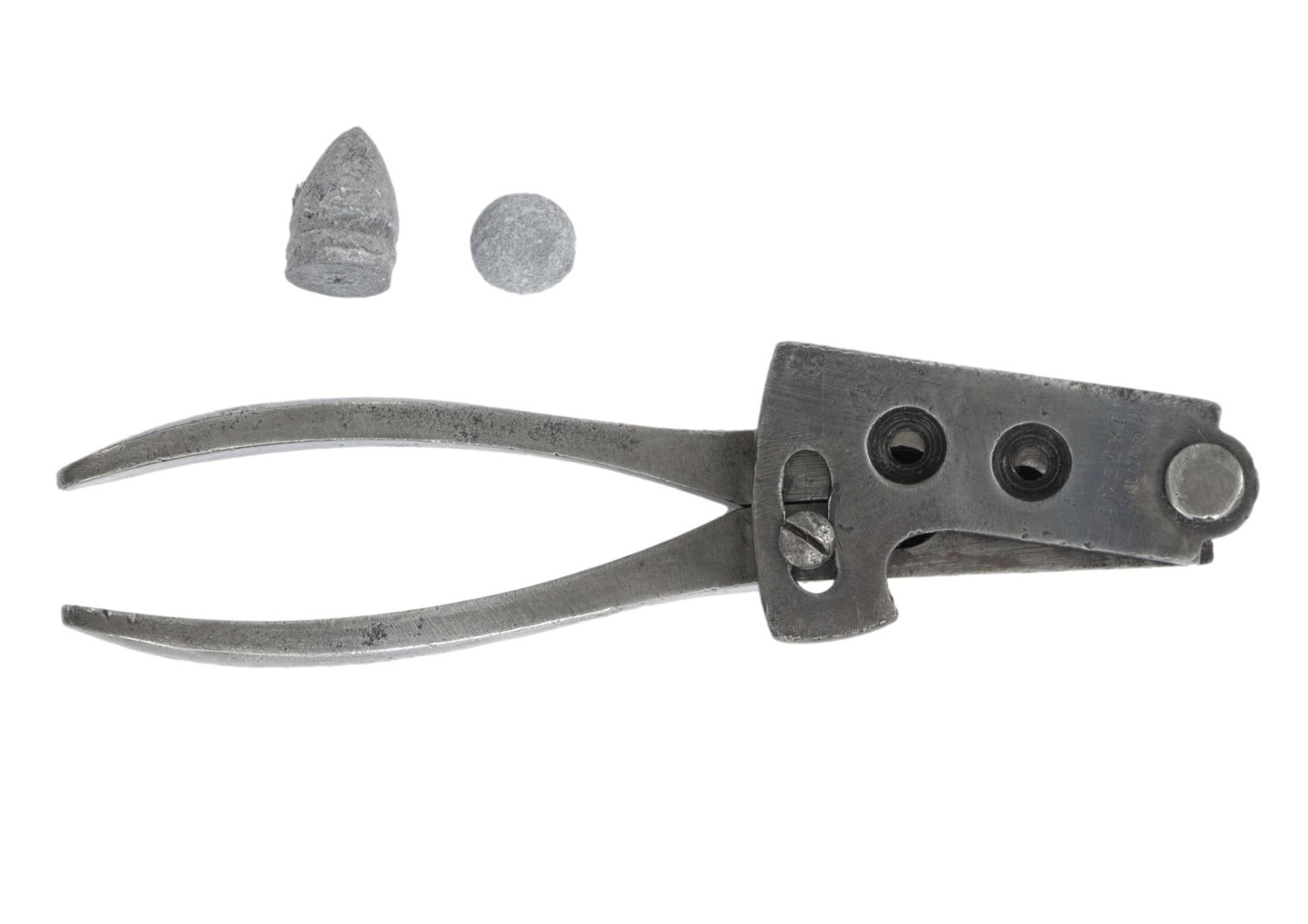 Original Colt's Patent Bullet Mold for the 1860 Army Colt Percussion Revolver: Original Colt's Patent Bullet Mold for the 1860 Army Colt Percussion Revolver, with double cavity (for one ball and one conical bullet) in .44 caliber. Top of the sprue cutter clearly marked "COLT'S P