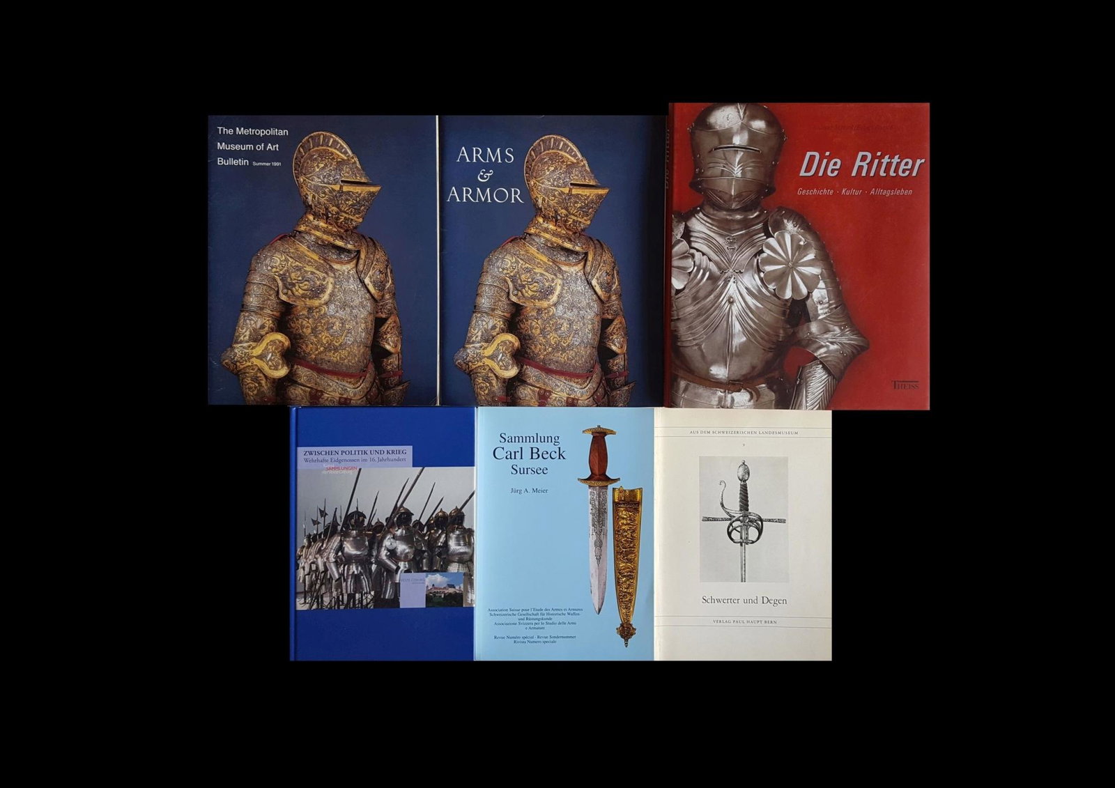Lot of 6 Books on Arms and Armor: Lot of 6 Books on Arms and Armor, including "Arms & Armor From the Permanent Collection of the Metropolitan Museum of Art" by Helmut Nickel, "The Metropolitan Museum of Art Bulletin Summer 1991" by He