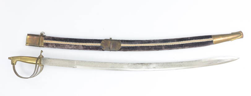 Saber, Indian: Saber, Indian, inscribed "Made in India", with scabbard. Condition: D