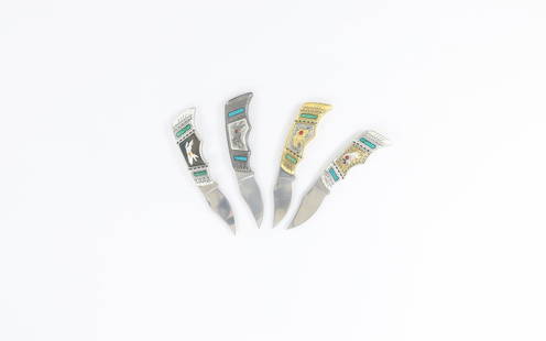 Lot of 4 Pocket Knives: Lot of 4 pocket knives Franklin Mint Indian motif, 4pcs. condition: D-C