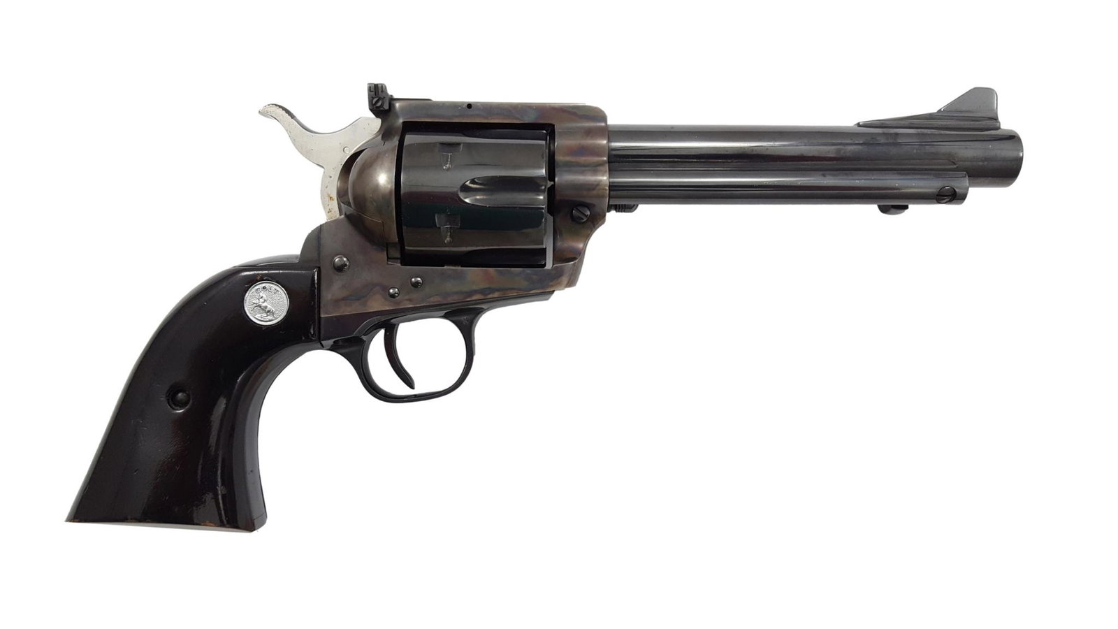 Colt New Frontier SAA, .357 Magnum: Revolver, Colt New Frontier SAA, .357 Magnum, #5472NF, blued, black lacquered hardwood grips, adjustable target sights. Condition: B [WES]