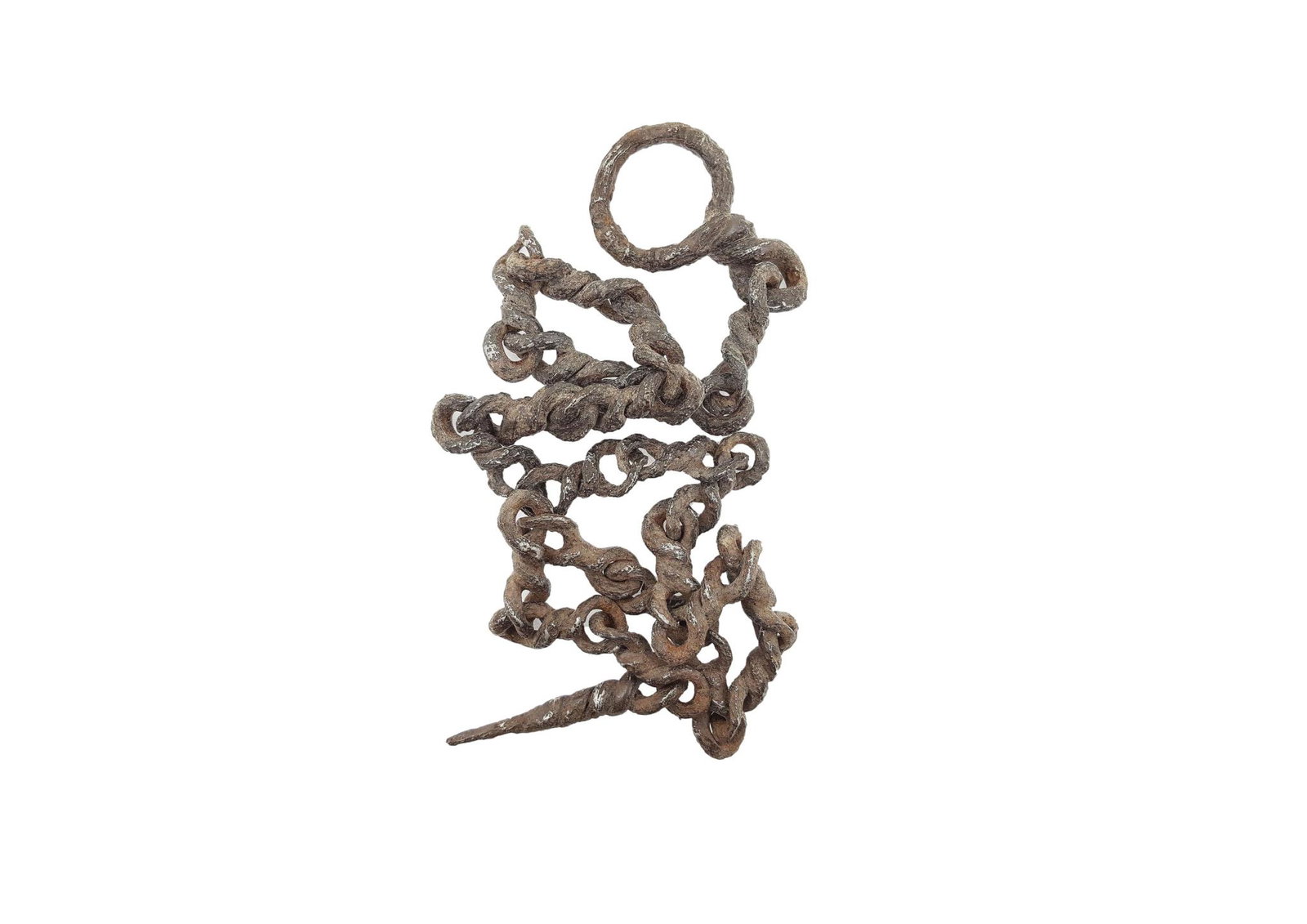 Celtic Iron Sword Belt Chain (300 - 100 BC): Celtic Iron Sword Belt Chain (300 - 100 BC), total length: ca. 21.73 inches (55.2 cm), ring diameter: ca. 1.18 inches (3 cm). A rare and interesting find, considering its ancient age, in very well pre