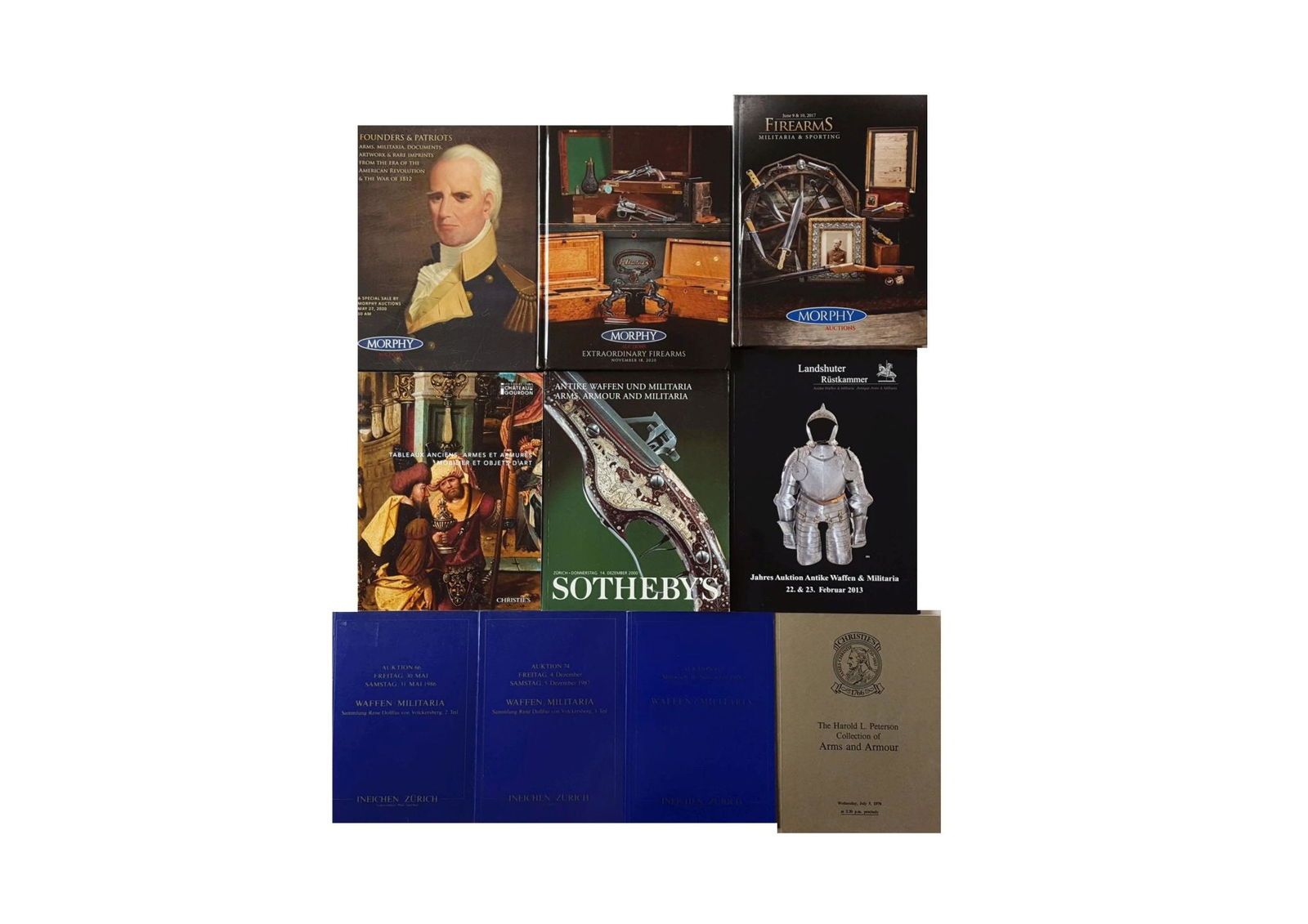 Lot of 10 Weapon Auction Catalogues: Lot of 10 Weapon Auction Catalogues, including such famous auction houses as Sotheby's, Christie's, Morphy, Ineichen, and Landshuter Ruestkammer. Condition: Very good.