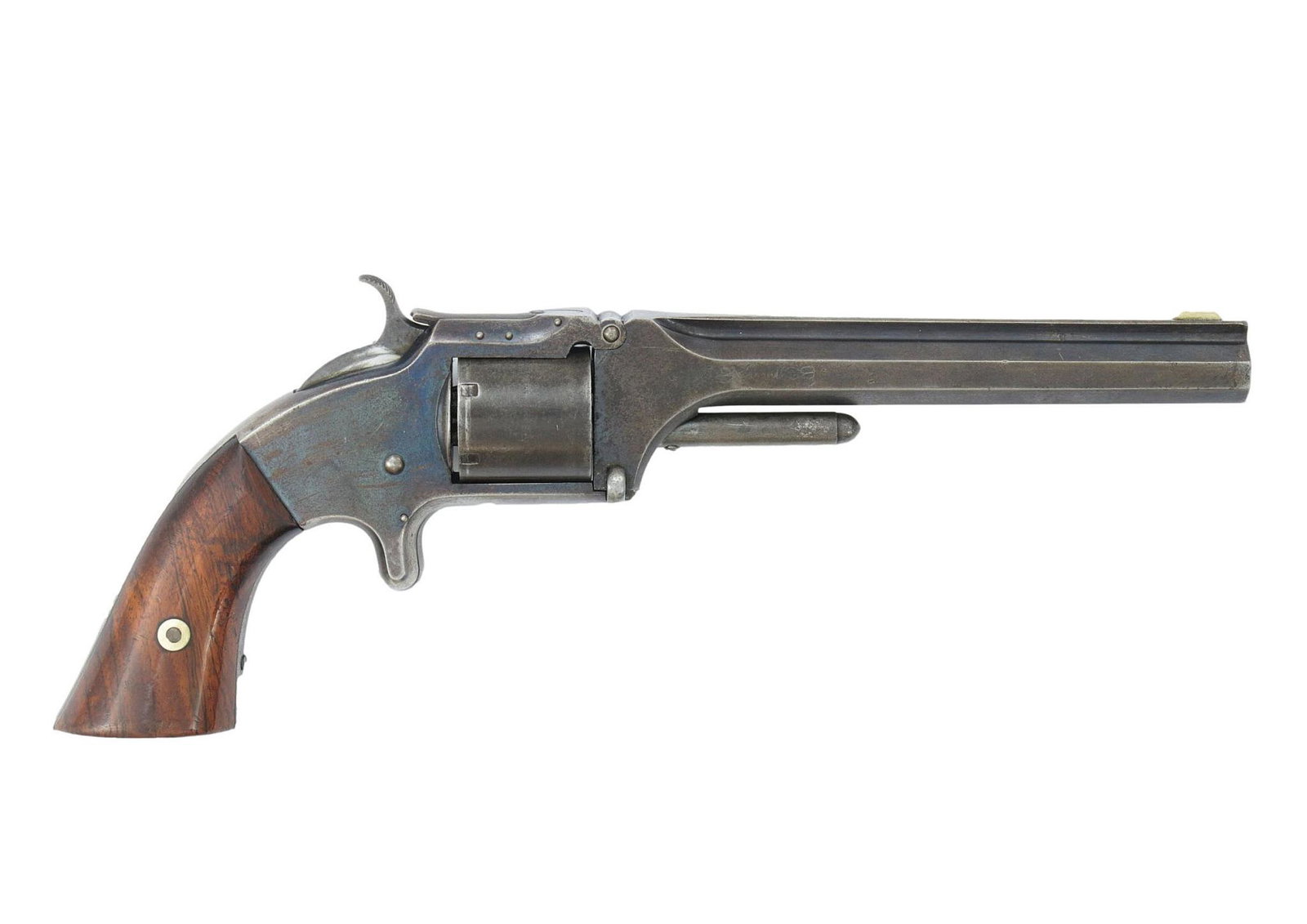 Smith & Wesson Mod. No. 2, Old Model Revolver with Civil War Period Serial Number: Smith & Wesson Mod. No. 2, Old Model Revolver with Civil War Period Serial Number, caliber 32 Rimfire. Octagonal barrel - length: 6 inches (ca. 15.1 cm), top flat of barrel marked "SMITH & WESSON SPRI