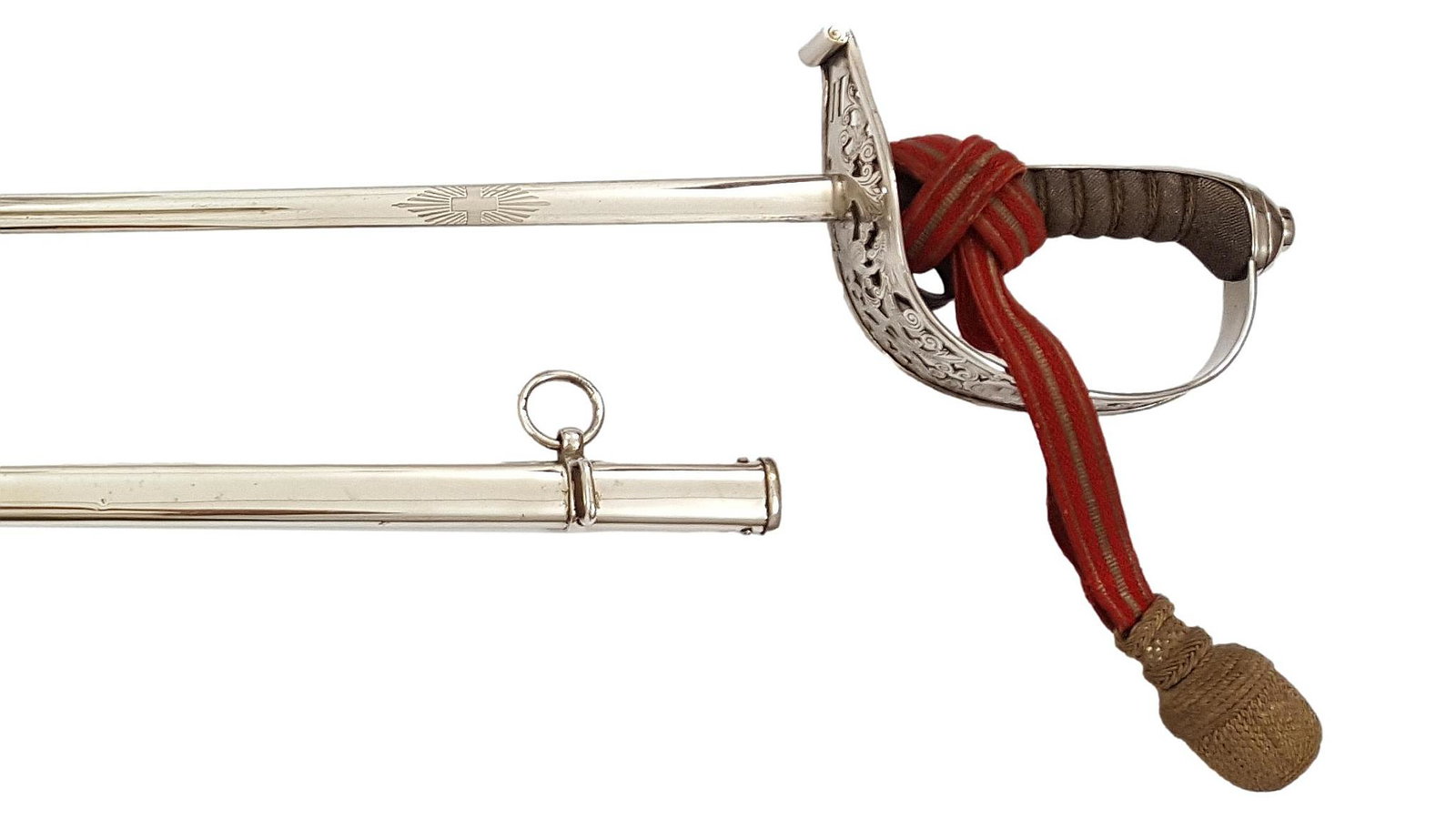 Rare Swiss Officers's Chaplain Gala Sword, Mod. 1899: Rare Swiss Officers's Chaplain Gala Sword, Ordnance 1899, with the typical narrow and very elegantly formed hilt, complete with Swiss ordnance 1911 Sword Knot for Chaplain. Condition: B with small dar
