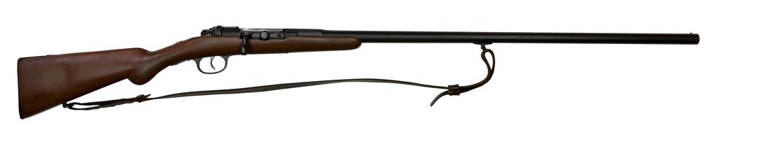 Single-shot Belgian Shotgun with Mauser Action: Einlaufflinte, belgisch, mit Mauser Zylinderverschluss, Holzschaft mit brauner Farbe beschichtet, Kal. 12g, #6677, Zustand: D [IDV]