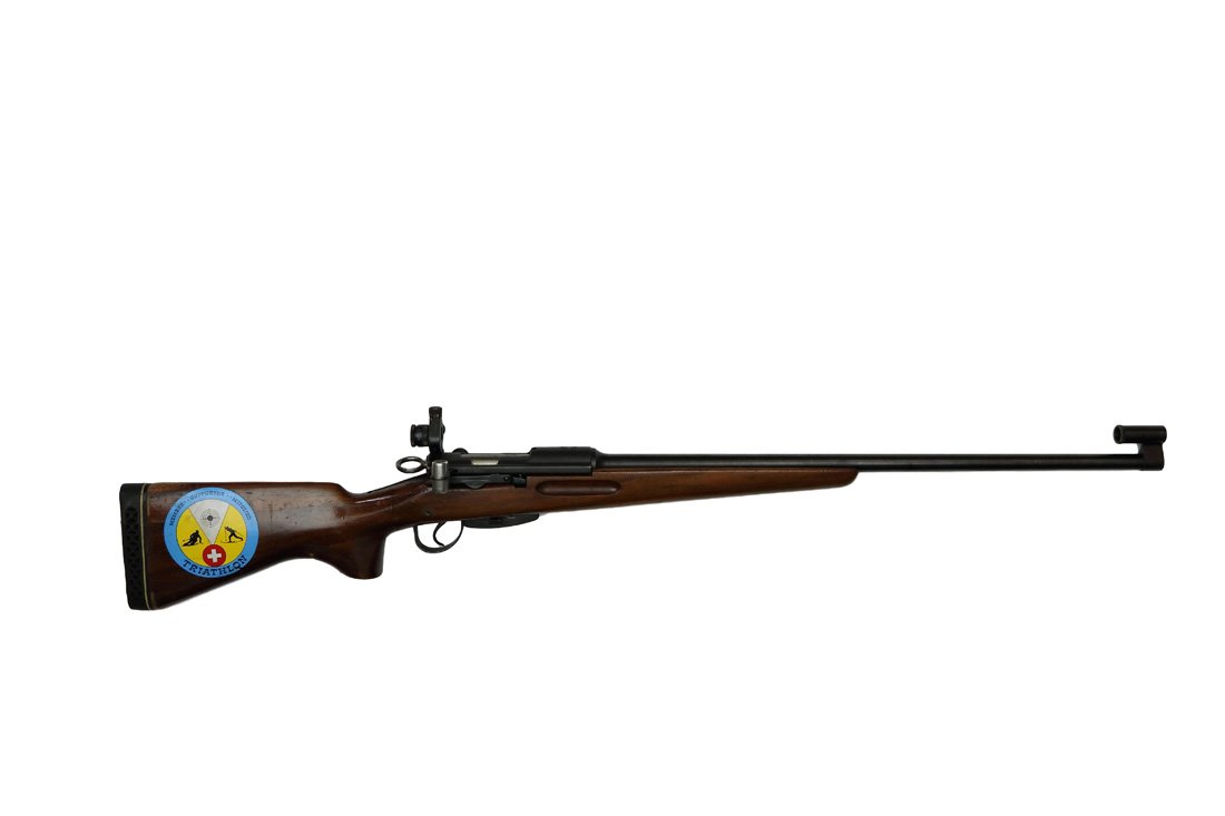 Swiss Precision Carbine Model 65 with Diopter Sight: Praezisionskarabiner 31, Mod. 65 mit Diopter, Waffenfabrik Bern, 1 von 72 Ordonnanz Karabinern 31, welche nach UIT-Reglement als Armee-Standardgewehr fuer Schiessmeisterschaften (1965) abgeaendert und