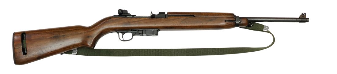 US Ordnance M1 Carbine, Rock Ola: Selbstladegewehr, Rock Ola, US ord. M1 Carbine, Metallteile brueniert, mit Holzschaft und od gruener Sling (zur Sportwaffe umgebaut), nicht mit original Magazin, Kal. .30 M1, #4557889, Zustand: C [WES
