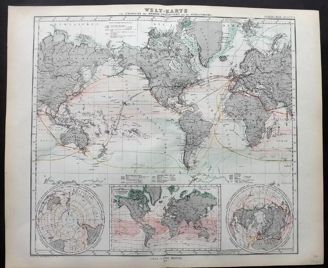 Stieler, Adolf 1874 Map of World, Tides & Currents (1 of 1)