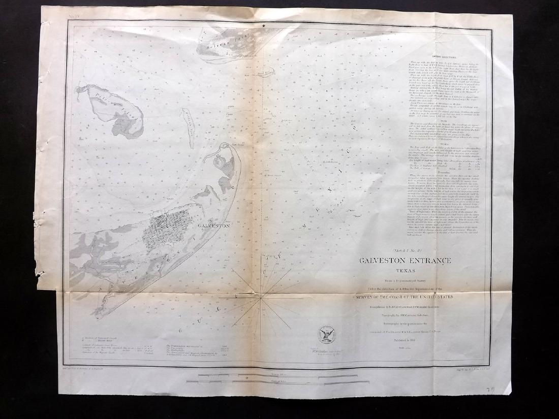 U.S. Coast Survey 1853 Map of Galveston Entrace, Texas (1 of 2)