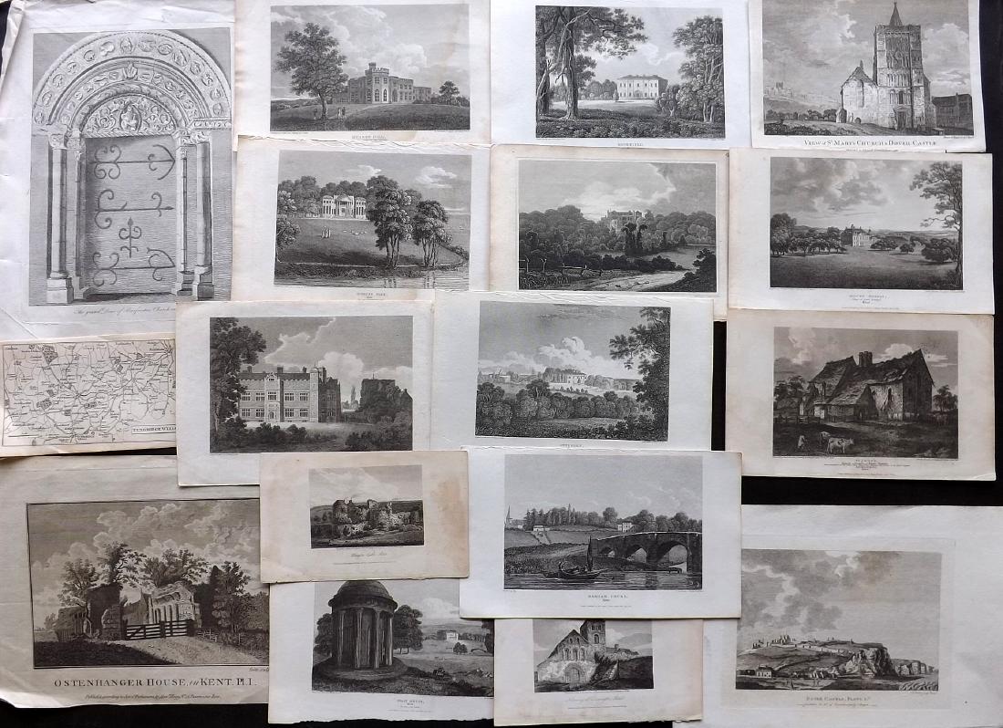 British Views - Kent 18th-19th Lot of 17 Copper Plates: Copper Plates including one small map. Examples by Beauties of England and Wales, Grose, Boswell, Antiquarian Itinerary, Skelton and others. Paper Size: Up to 11 x 8 inch (28 x 20cm) Some toning and s