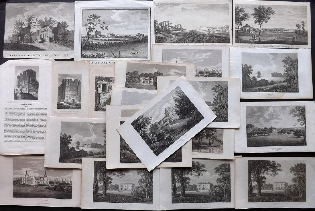 British Views - Kent 18th-19th Lot of 22 Copper Plates: Occasional Duplicates. Examples by Boswell, Beauties of England and Wales and others. Paper Size: Typically 8 x 5 inch (20 x 13cm) Good condition overall