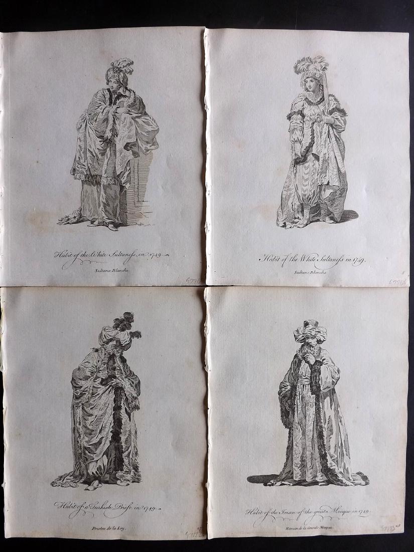 Jefferys, Thomas C1760 - 4 Turkish Costume Print Turkey: Copper Plates Published 1757-72, London for "Collection of the Dresses of Different Nations, Antient and Modern" by Thomas Jefferys. Illustrated after Holbein, Van Dyck, Hollar and others. Paper Size:
