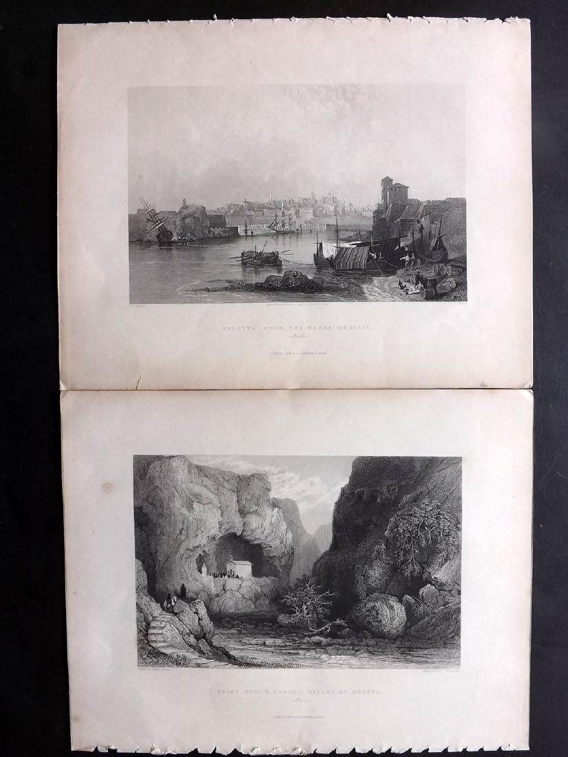 Malta  1840 Pair Engravings from Wright's Mediterranean (1 of 2)