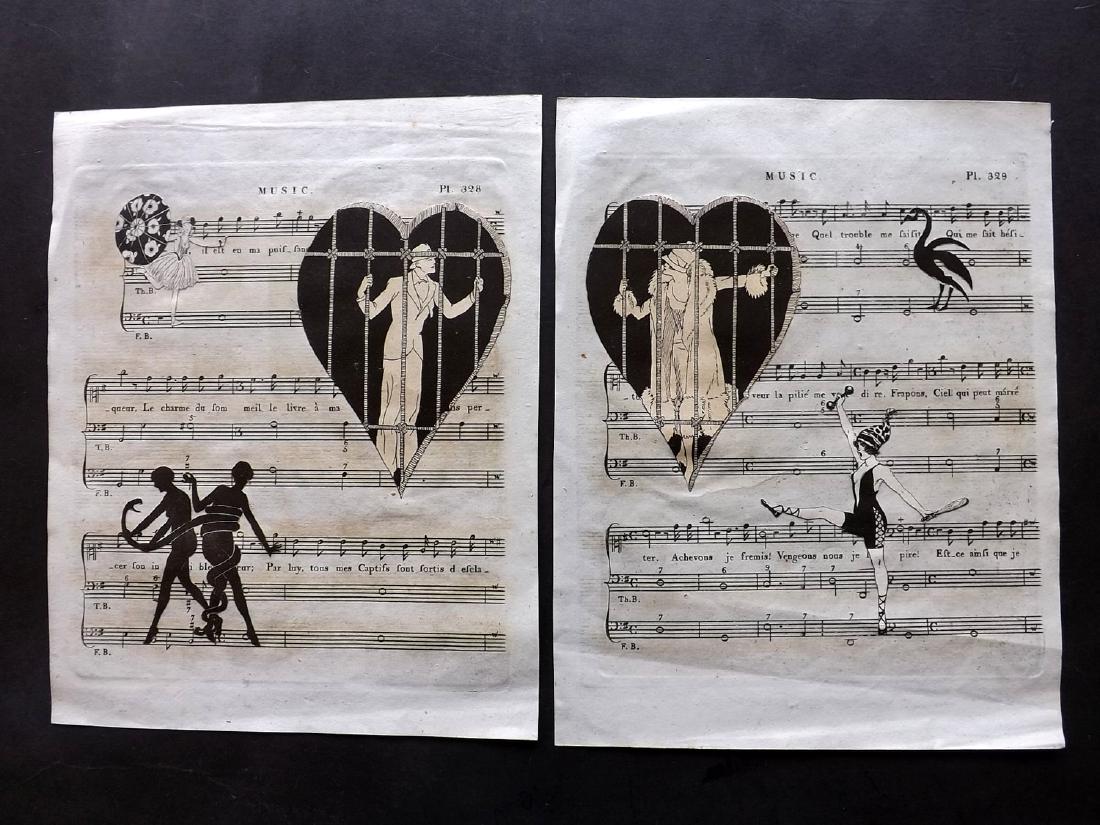 Decoupage C1800-1920 Pair. Art Deco on Sheet Music (1 of 2)