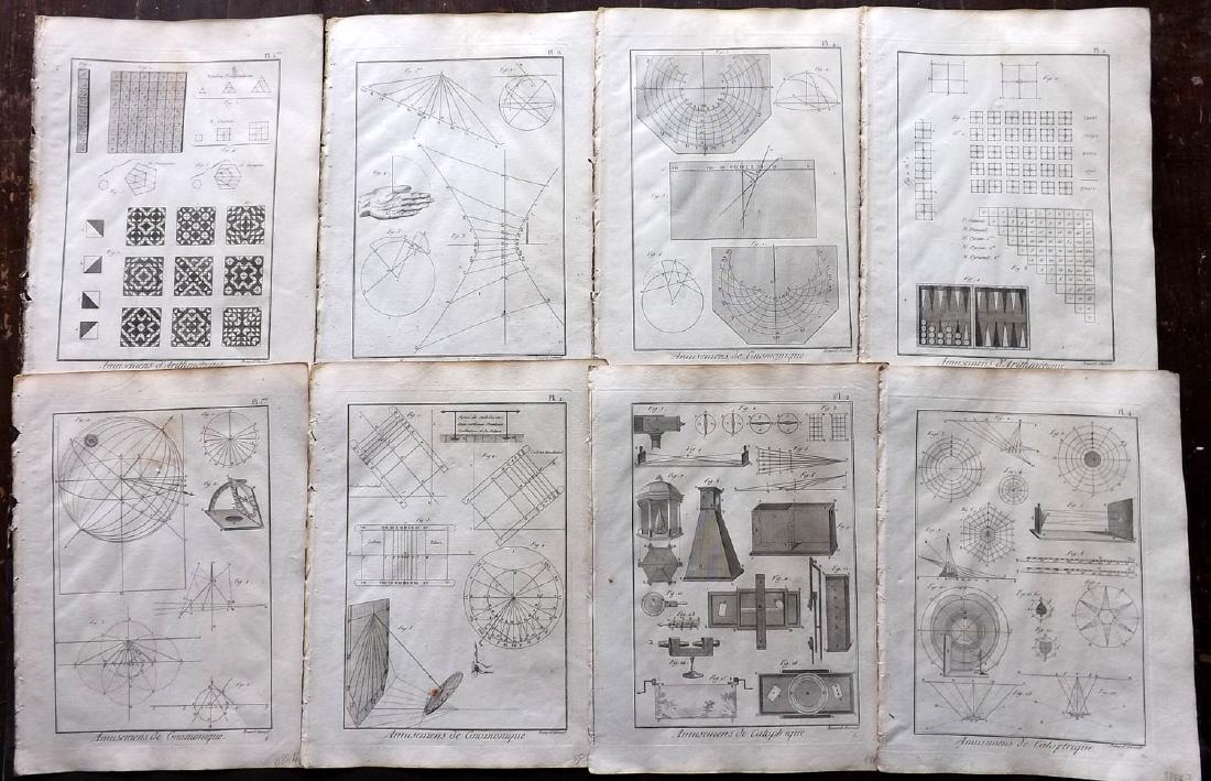 Diderot, Denis C1790 Lot of 11 Science & Tech Prints: Arithmetic etc. Copper Plates Published 1782-1832, Paris for "Encyclopedie Methodique ou par Ordre de Matieres par une Societe de gens de Lettres de Savans et D'Artistes" by Denis Diderot. Paper Size: