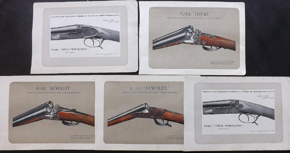 Mahler, P. 1907-31 Group of 5 Prints of Guns: Colour Printed Photogavures Published 1907-31, Paris for "Les Chiens. Le Gibier et ses Ennemis" and "Les Chiens de Chasse" Illustrated by P. Mahler. Paper Size: 11 x 7.5 inch (28 x 19cm) Good Conditio