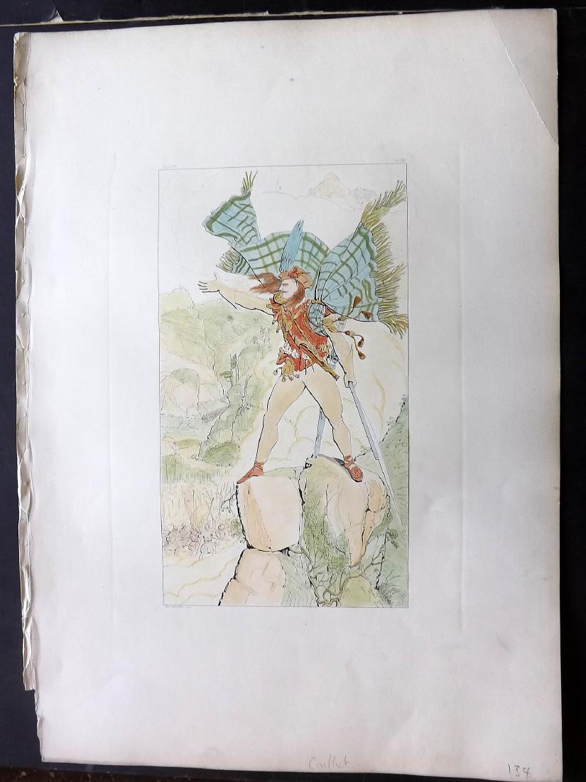 Stuart 1892 LG Costume Print. "Conflict: Katheran" 04: Large Hand Coloured Etching Published 1892 Edinburgh for "The Costume of the Clans" by John Sobieski Stolberg & Charles Edward Stuart (Pseud) for John & Charles Allen. Paper Size: 23 x 16.5 inch (58 x