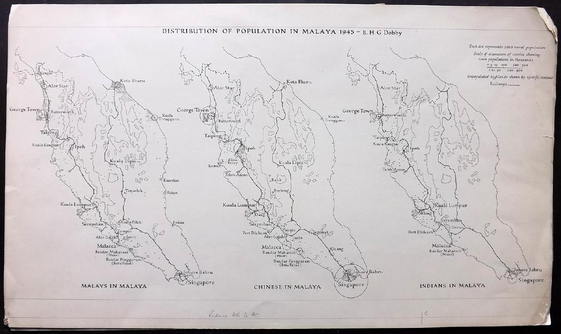 Malaya & Singapore 1945 Manuscript Map by Dobby (1 of 4)