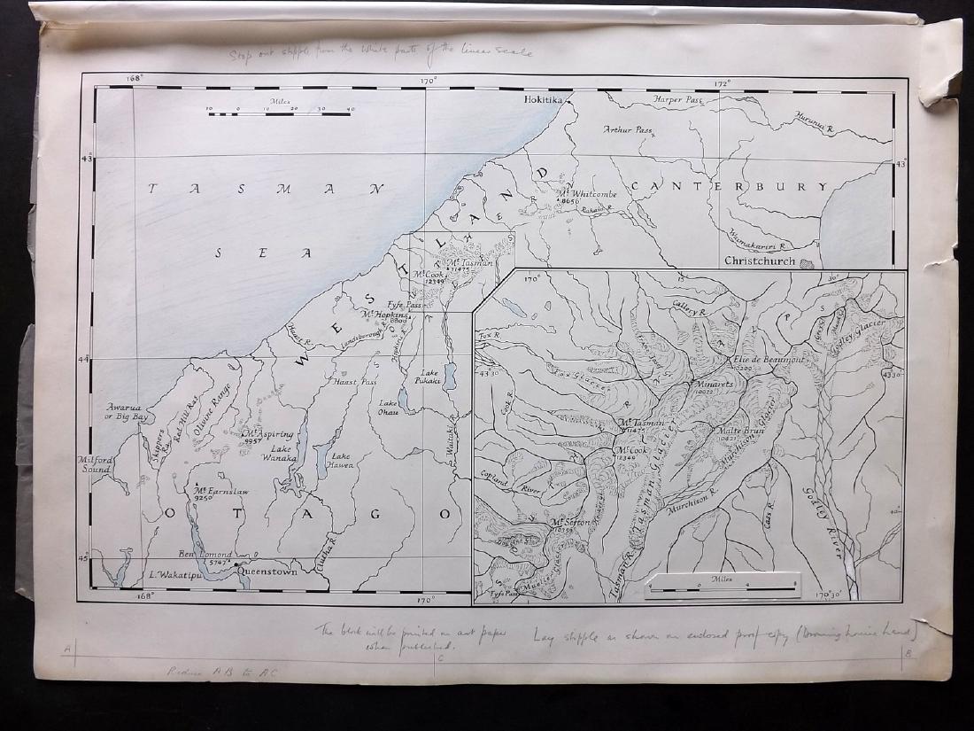New Zealand C1945 Rare Manuscript Map. RGS (1 of 3)
