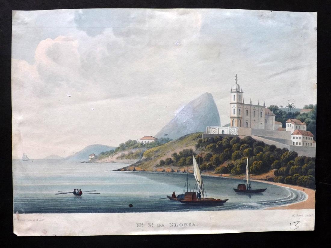 Brazil - Chamberlain, Henry 1822 Rare HCol View of Rio: "Na Sa Da Gloria" Hand Coloured Aquatint Published 1822, London for "Views and Costumes of the City and Neighbourhood of Rio de Janeiro..." by Lieut. Henry Chamberlain. Engraved Henry Alken. Paper Siz