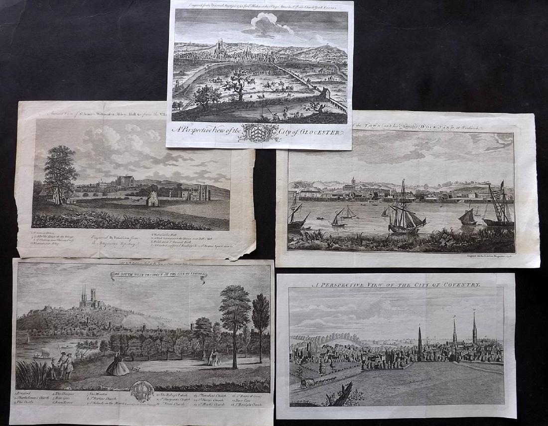 British Views C1760 Good Group of 5 Copper Plates (1 of 2)