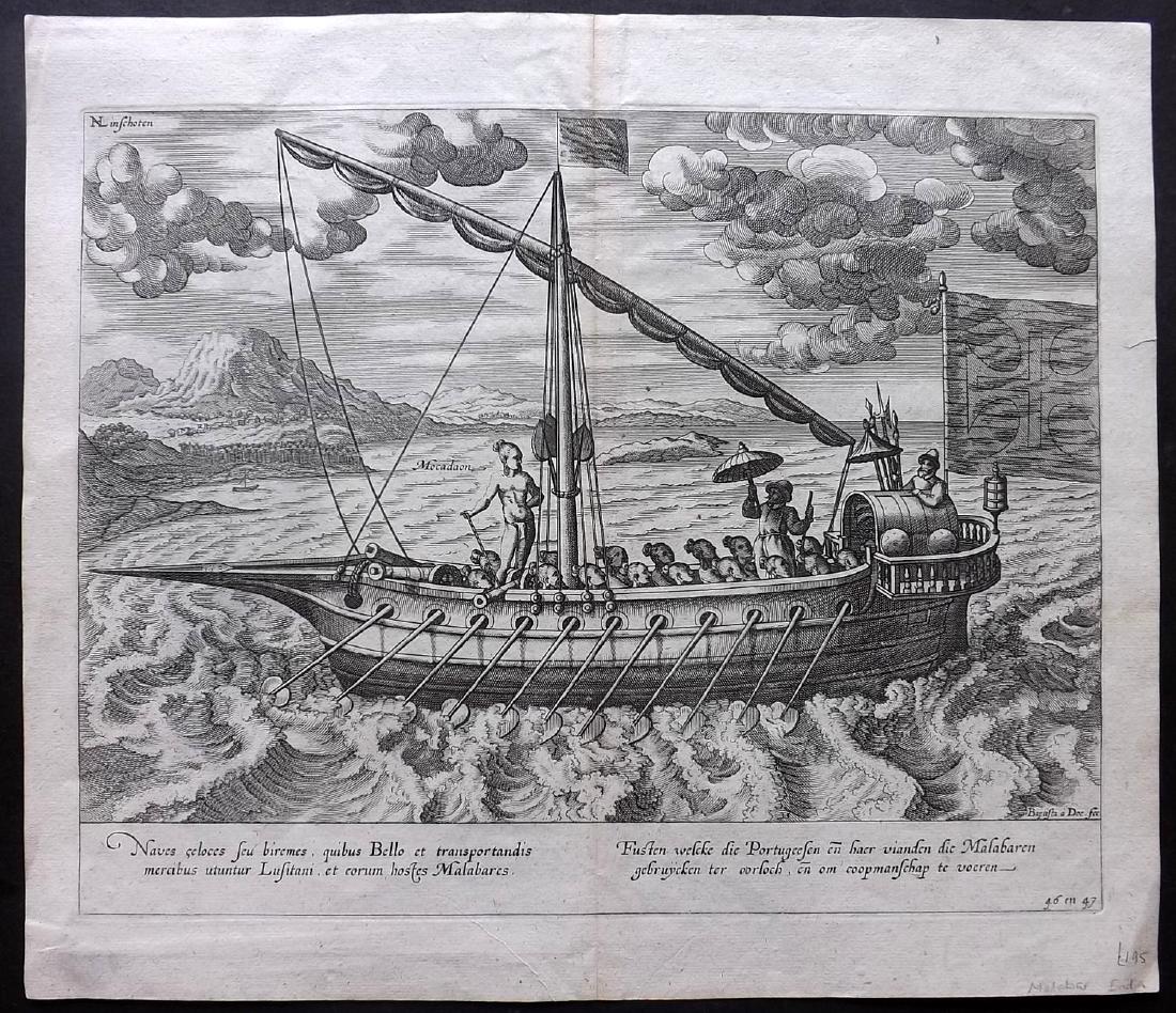 India - Linschoten, Jan 1638 View of a Malabar Boat (1 of 2)